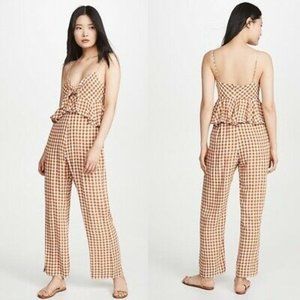 Saylor Laken Gingham Peplum Jumpsuit in Apricot